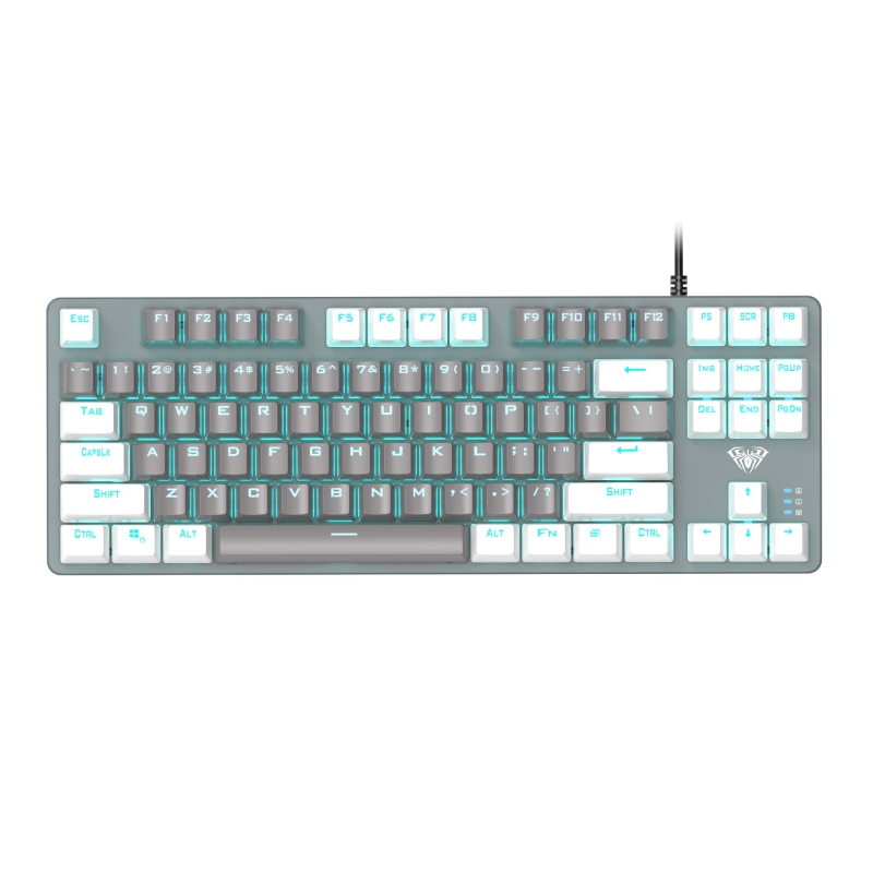 Aula F3287 Mavi Işıklı Kablolu Mekanik İngilizce Q TKL Gaming Oyuncu Klavyesi Gri - 3