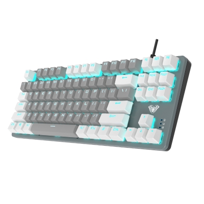 Aula F3287 Mavi Işıklı Kablolu Mekanik İngilizce Q TKL Gaming Oyuncu Klavyesi Gri - 1