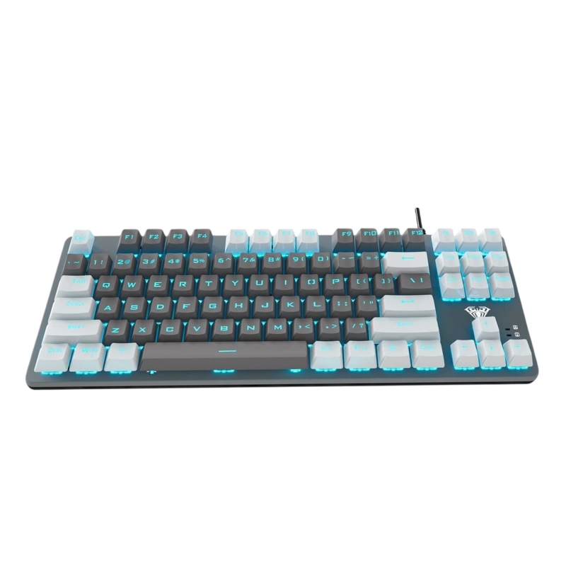 Aula F3287 Mavi Işıklı Kablolu Mekanik İngilizce Q TKL Gaming Oyuncu Klavyesi Gri - 2