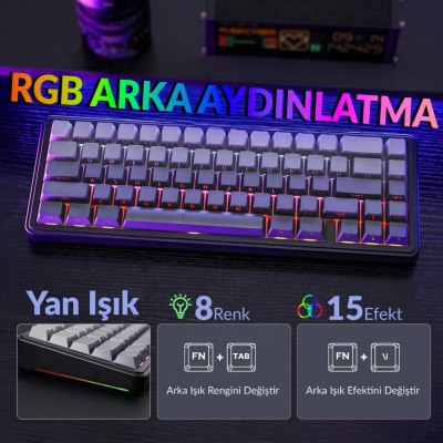 Aula F65 GrayWood V3 Switch Mekanik RGB TKL Makrolu Hot Swap Kablosuz Klavye Gri - 4