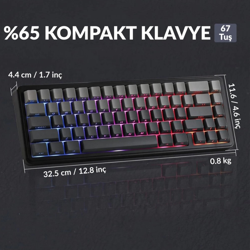 Aula F65 GrayWood V3 Switch Mekanik RGB TKL Makrolu Hot Swap Kablosuz Klavye Gri - 7