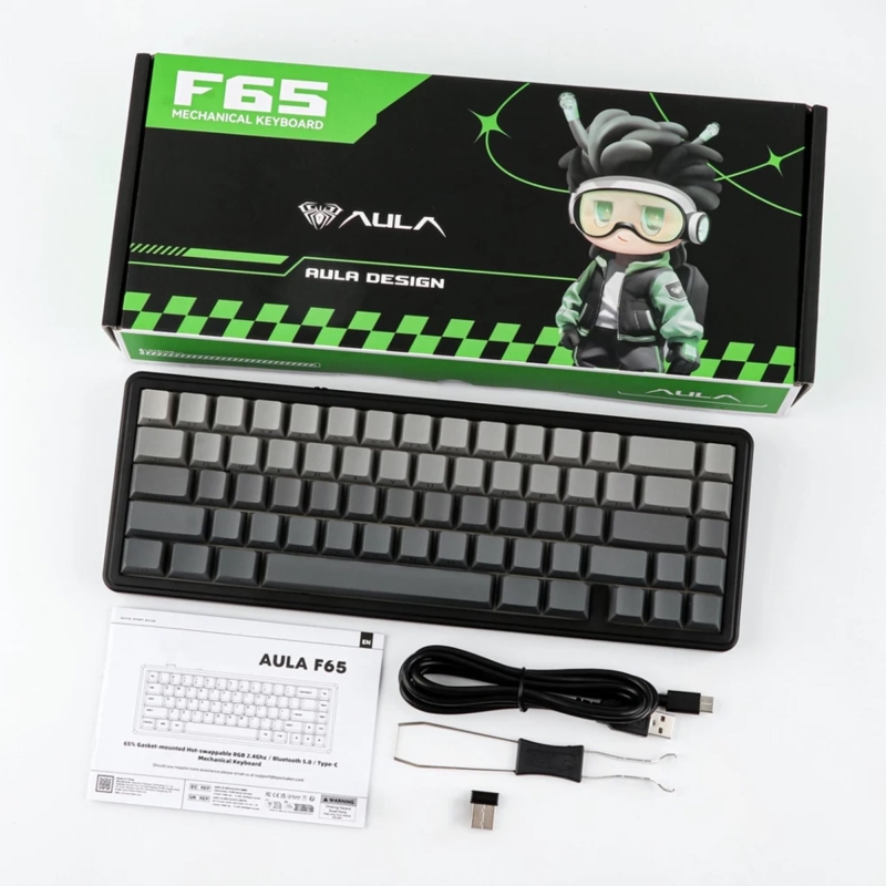 Aula F65 GrayWood V3 Switch Mekanik RGB TKL Makrolu Hot Swap Kablosuz Klavye Gri - 9