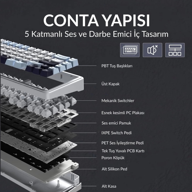 Aula F65 Nimbus V3 Switch Mekanik RGB TKL Makrolu Hot Swap Kablosuz Klavye Pastel - 6