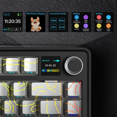 Aula F75 Max Mekanik RGB TKL Reaper Switch Kablosuz Makrolu Hot Swap Klavye Desenli Siyah - 4