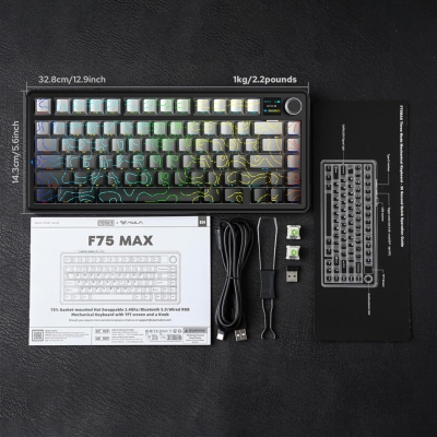 Aula F75 Max Mekanik RGB TKL Reaper Switch Kablosuz Makrolu Hot Swap Klavye Desenli Siyah - 8