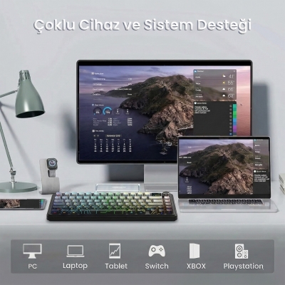 Aula F75 Max Mekanik RGB TKL Reaper Switch Kablosuz Makrolu Hot Swap Klavye Desenli Siyah - 5