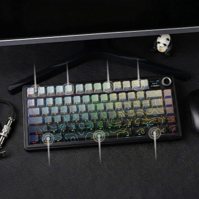Aula F75 Max Mekanik RGB TKL Reaper Switch Kablosuz Makrolu Hot Swap Klavye Desenli Siyah - 6