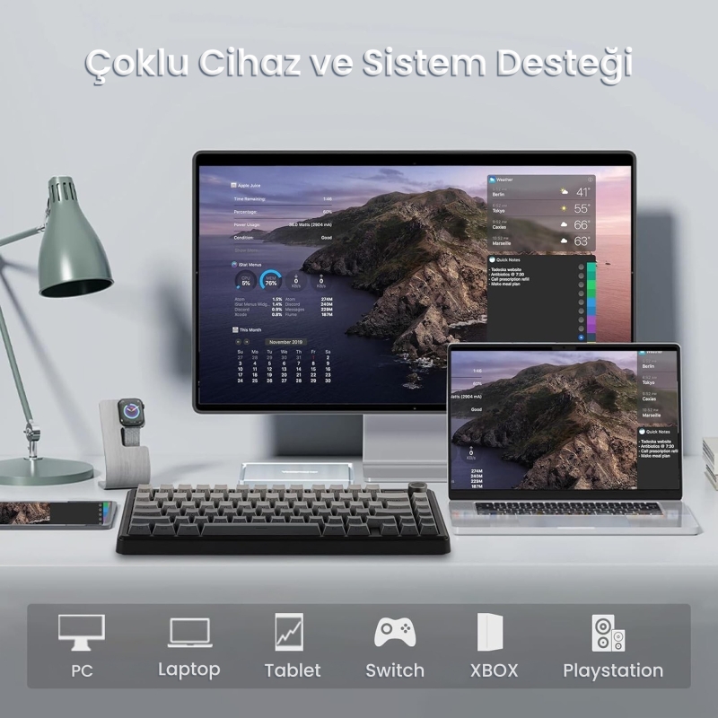 Aula F75 Max Mekanik RGB TKL Reaper Switch Kablosuz Makrolu Hot Swap Klavye Gri - 5