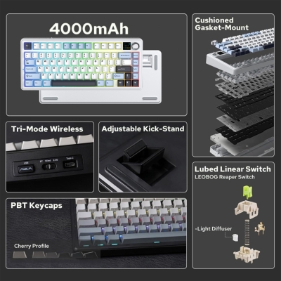 Aula F75 Max Mekanik RGB TKL Reaper Switch Kablosuz Makrolu Hot Swap Klavye Lacivert - 3