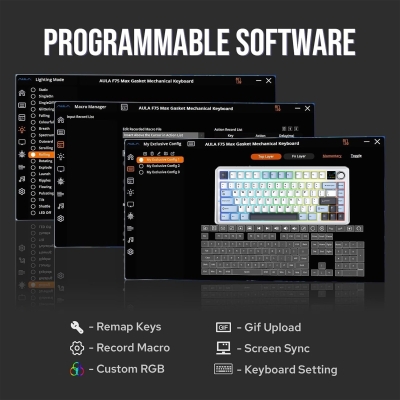 Aula F75 Max Mekanik RGB TKL Reaper Switch Kablosuz Makrolu Hot Swap Klavye Lacivert - 6