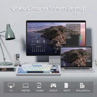 Aula F75 Max Mekanik RGB TKL Reaper Switch Kablosuz Makrolu Hot Swap Klavye Lacivert - 5