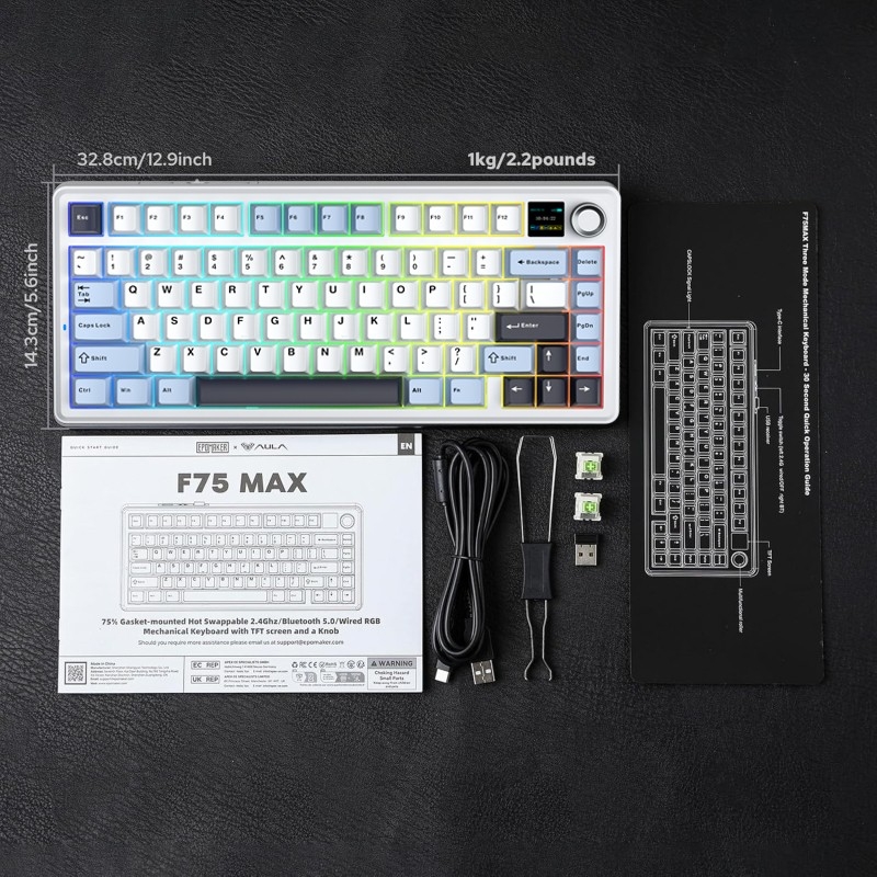 Aula F75 Max Mekanik RGB TKL Reaper Switch Kablosuz Makrolu Hot Swap Klavye Lacivert - 7