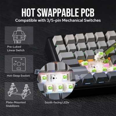 Aula F75 Max Mekanik RGB TKL Reaper Switch Kablosuz Makrolu Hot Swap Klavye Lacivert - 4