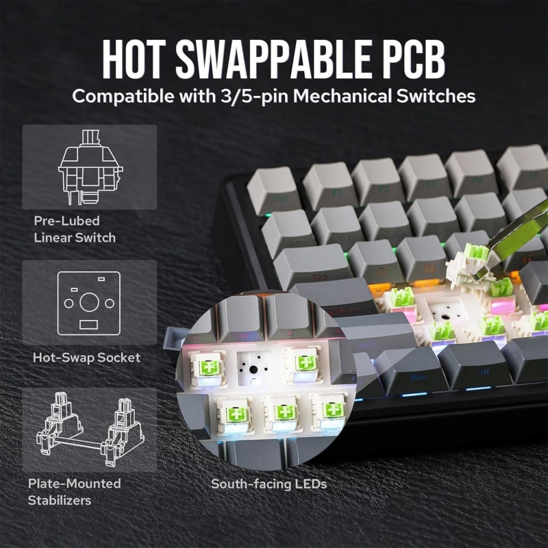 Aula F75 Max Mekanik RGB TKL Reaper Switch Kablosuz Makrolu Hot Swap Klavye Lacivert - 4