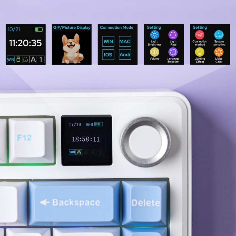 Aula F75 Max Mekanik RGB TKL Reaper Switch Kablosuz Makrolu Hot Swap Klavye Mor - 4