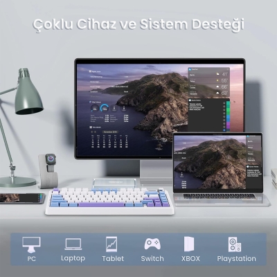 Aula F75 Max Mekanik RGB TKL Reaper Switch Kablosuz Makrolu Hot Swap Klavye Mor - 5