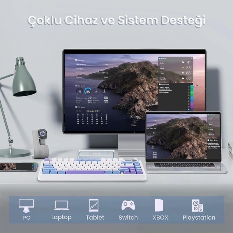 Aula F75 Max Mekanik RGB TKL Reaper Switch Kablosuz Makrolu Hot Swap Klavye Mor - 5