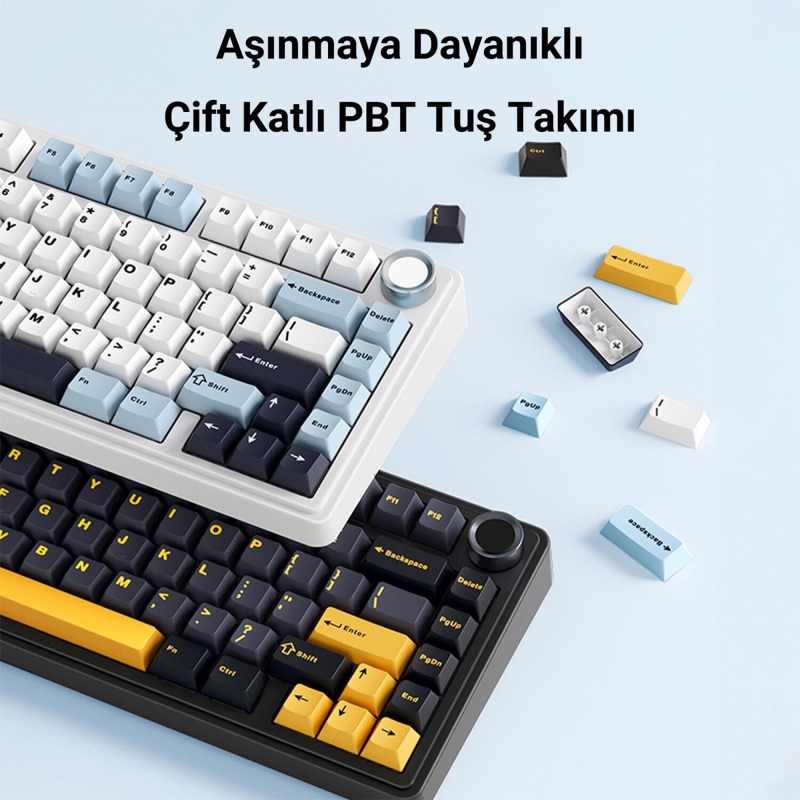 Aula F75 Mekanik RGB Klavye TKL Crescent Switch Tri Mode Kablosuz Makrolu Hot Swap Gaming Oyuncu Klavyesi Buz Mavisi - 6