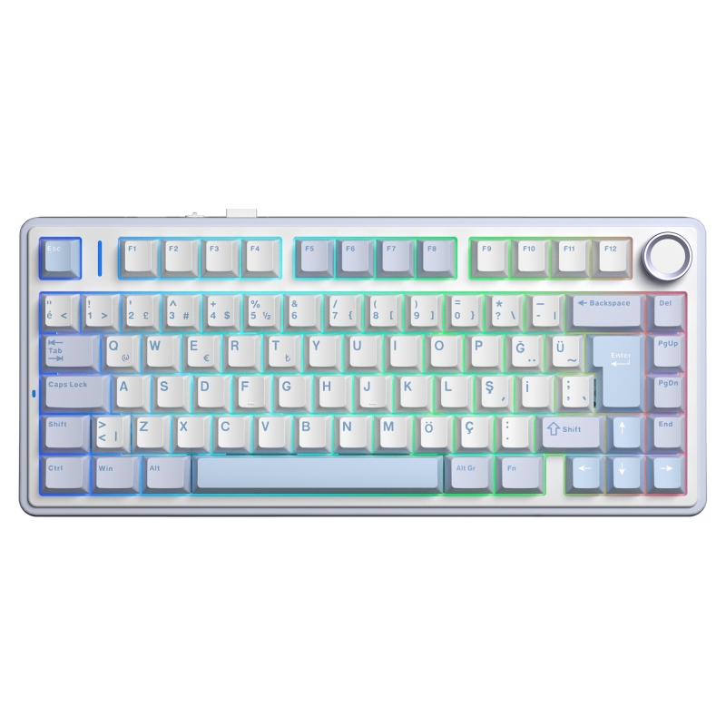 Aula F75 Mekanik RGB TKL GrayWood V4 Switch Kablosuz Makrolu Hot Swap Türkçe Q Klavye Buz Mavisi - 1