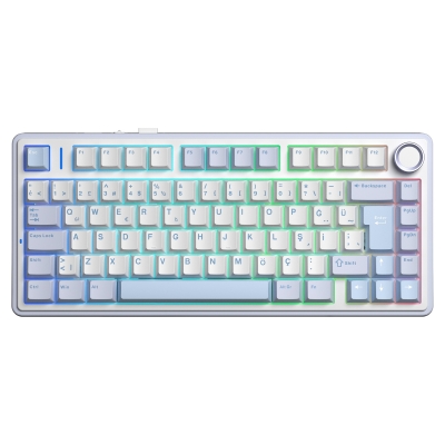 Aula F75 Mekanik RGB TKL GrayWood V4 Switch Kablosuz Makrolu Hot Swap Türkçe Q Klavye Buz Mavisi - Aula