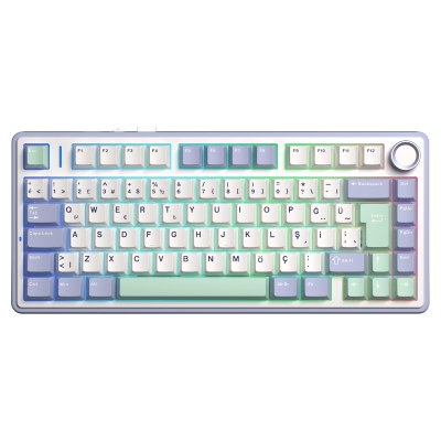 Aula F75 Mekanik RGB TKL GrayWood V4 Switch Kablosuz Makrolu Hot Swap Türkçe Q Klavye Pastel - Aula