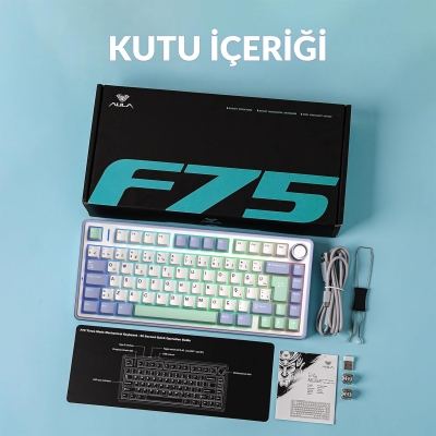 Aula F75 Mekanik RGB TKL GrayWood V4 Switch Kablosuz Makrolu Hot Swap Türkçe Q Klavye Pastel - 10