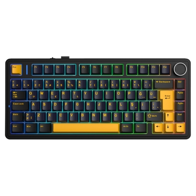 Aula F75 Mekanik RGB TKL GrayWood V4 Switch Kablosuz Makrolu Hot Swap Türkçe Q Klavye Siyah - Aula