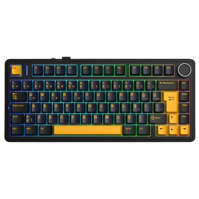 Aula F75 Mekanik RGB TKL GrayWood V4 Switch Kablosuz Makrolu Hot Swap Türkçe Q Klavye Siyah - Aula