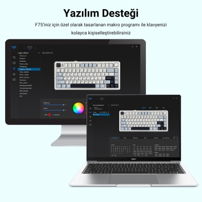 Aula F75 Mekanik RGB TKL Ice Vein Switch Kablosuz Makrolu Hot Swap Klavye Lacivert - 9