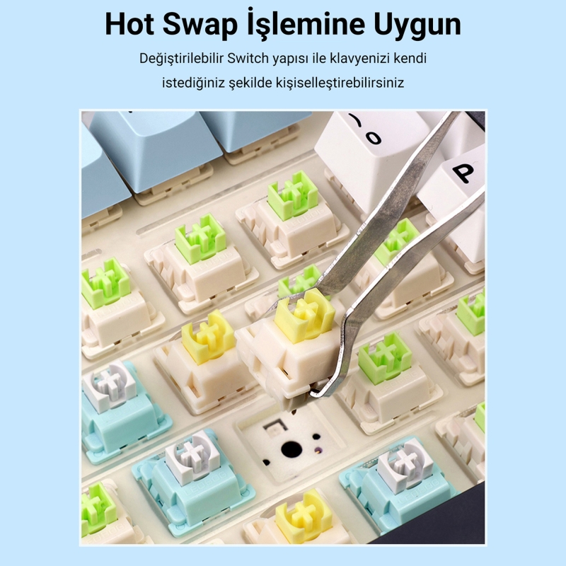 Aula F75 Mekanik RGB TKL Ice Vein Switch Kablosuz Makrolu Hot Swap Klavye Lacivert - 7
