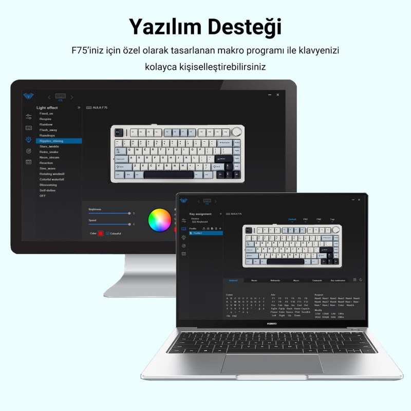 Aula F75 Mekanik RGB TKL Ice Vein Switch Kablosuz Makrolu Hot Swap Klavye Lacivert - 9