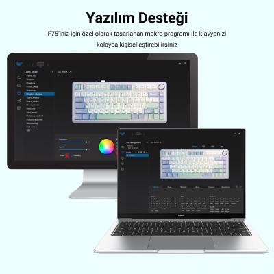 Aula F75 Mekanik RGB TKL Ice Vein Switch Kablosuz Makrolu Hot Swap Klavye Pastel - 8