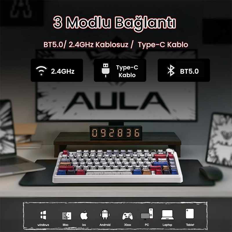 Aula F75 Mekanik RGB TKL Reaper Switch Kablosuz Makrolu Hot Swap Klavye Comic - 3