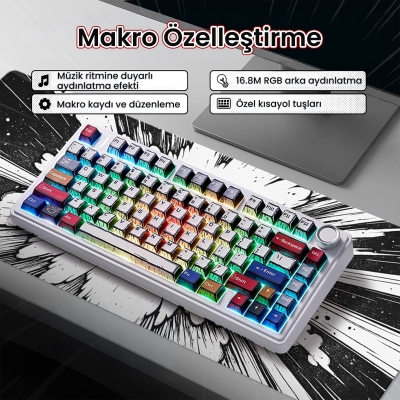 Aula F75 Mekanik RGB TKL Reaper Switch Kablosuz Makrolu Hot Swap Klavye Comic - 4