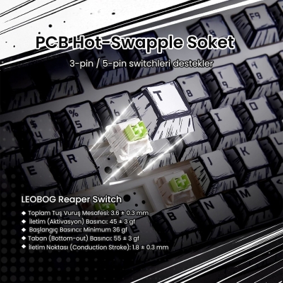 Aula F75 Mekanik RGB TKL Reaper Switch Kablosuz Makrolu Hot Swap Klavye Comic - 6