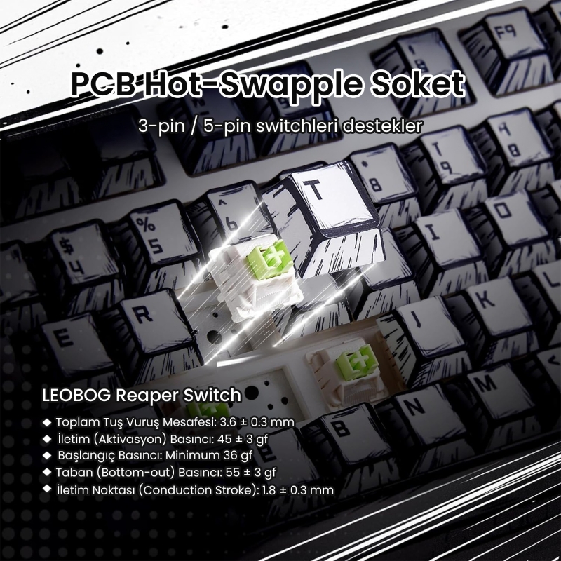 Aula F75 Mekanik RGB TKL Reaper Switch Kablosuz Makrolu Hot Swap Klavye Comic - 6