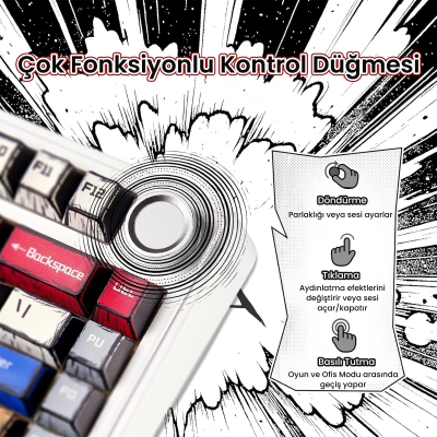 Aula F75 Mekanik RGB TKL Reaper Switch Kablosuz Makrolu Hot Swap Klavye Comic - 8