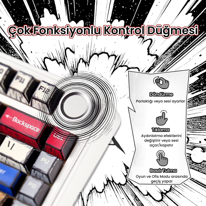 Aula F75 Mekanik RGB TKL Reaper Switch Kablosuz Makrolu Hot Swap Klavye Comic - 8