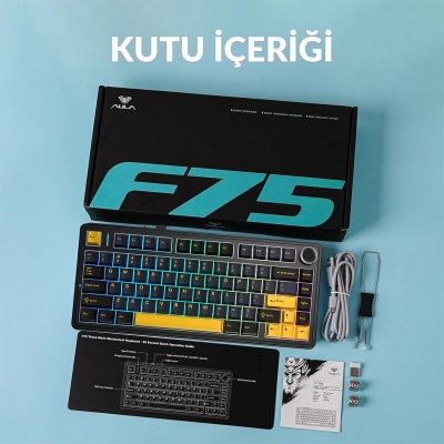 Aula F75 Mekanik RGB TKL Reaper Switch Kablosuz Makrolu Hot Swap Klavye Siyah - 8