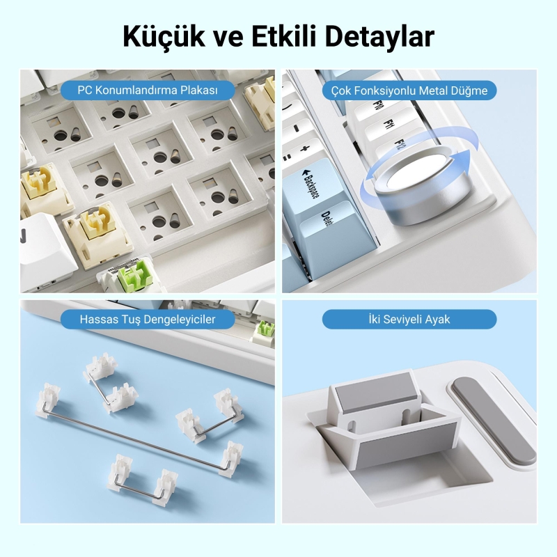 Aula F75 Mekanik RGB TKL Reaper Switch Kablosuz Makrolu Hot Swap Klavye Pastel - 5