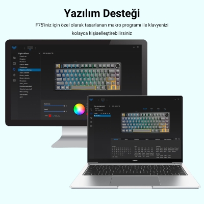Aula F75 Mekanik RGB TKL Reaper Switch Kablosuz Makrolu Hot Swap Klavye Pastel - 6