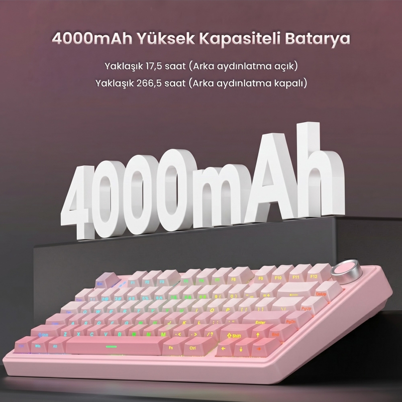 Aula F75 Mekanik RGB TKL Sessiz Cotton Candy Switch Kablosuz Makrolu Hot Swap Klavye Pembe - 6