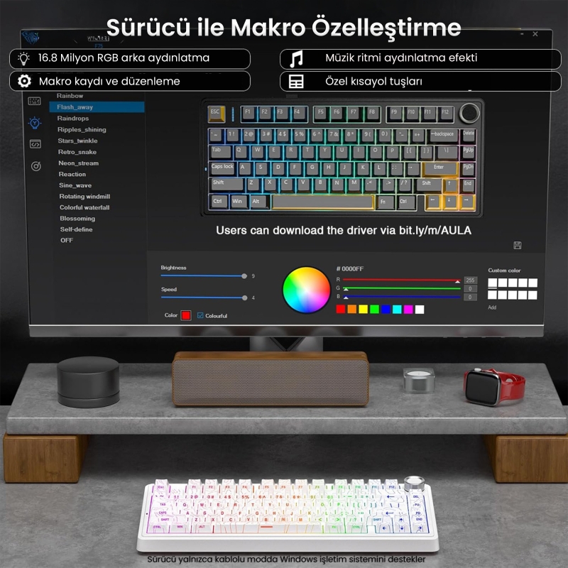 Aula F75 Pro Mekanik RGB TKL Seiya Switch Kablosuz Makrolu Hot Swap Klavye Desenli Beyaz - 4