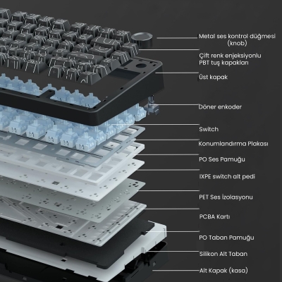 Aula F75 Pro Mekanik RGB TKL Seiya Switch Kablosuz Makrolu Hot Swap Klavye Desenli Siyah - 6
