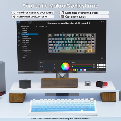 Aula F75 Mekanik RGB TKL Seiya Switch Kablosuz Makrolu Hot Swap Klavye Gradyan Mavi - 4