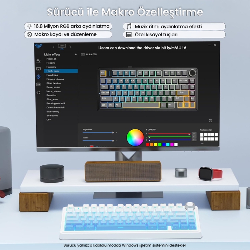 Aula F75 Mekanik RGB TKL Seiya Switch Kablosuz Makrolu Hot Swap Klavye Gradyan Mavi - 4