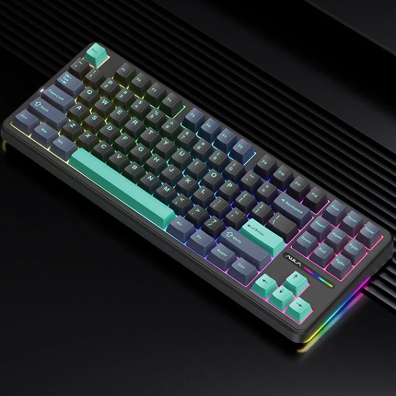 Aula F87 Mekanik RGB TKL GrayWood V4 Switch Kablosuz Makrolu Hot Swap Klavye Siyah - 2