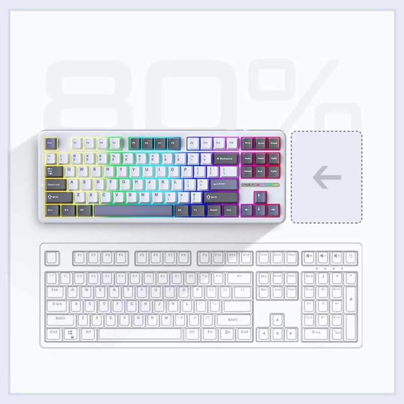 Aula F87 Mekanik RGB TKL GrayWood V3 Switch Kablosuz Makrolu Hot Swap Klavye Siyah - 5
