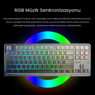 Aula F87 PRO Mekanik RGB TKL GrayWood V4 Switch Kablosuz Makrolu Hot Swap Klavye Gradyan Gri - 5