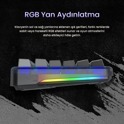 Aula F87 PRO Mekanik RGB TKL GrayWood V4 Switch Kablosuz Makrolu Hot Swap Klavye Gradyan Gri - 4